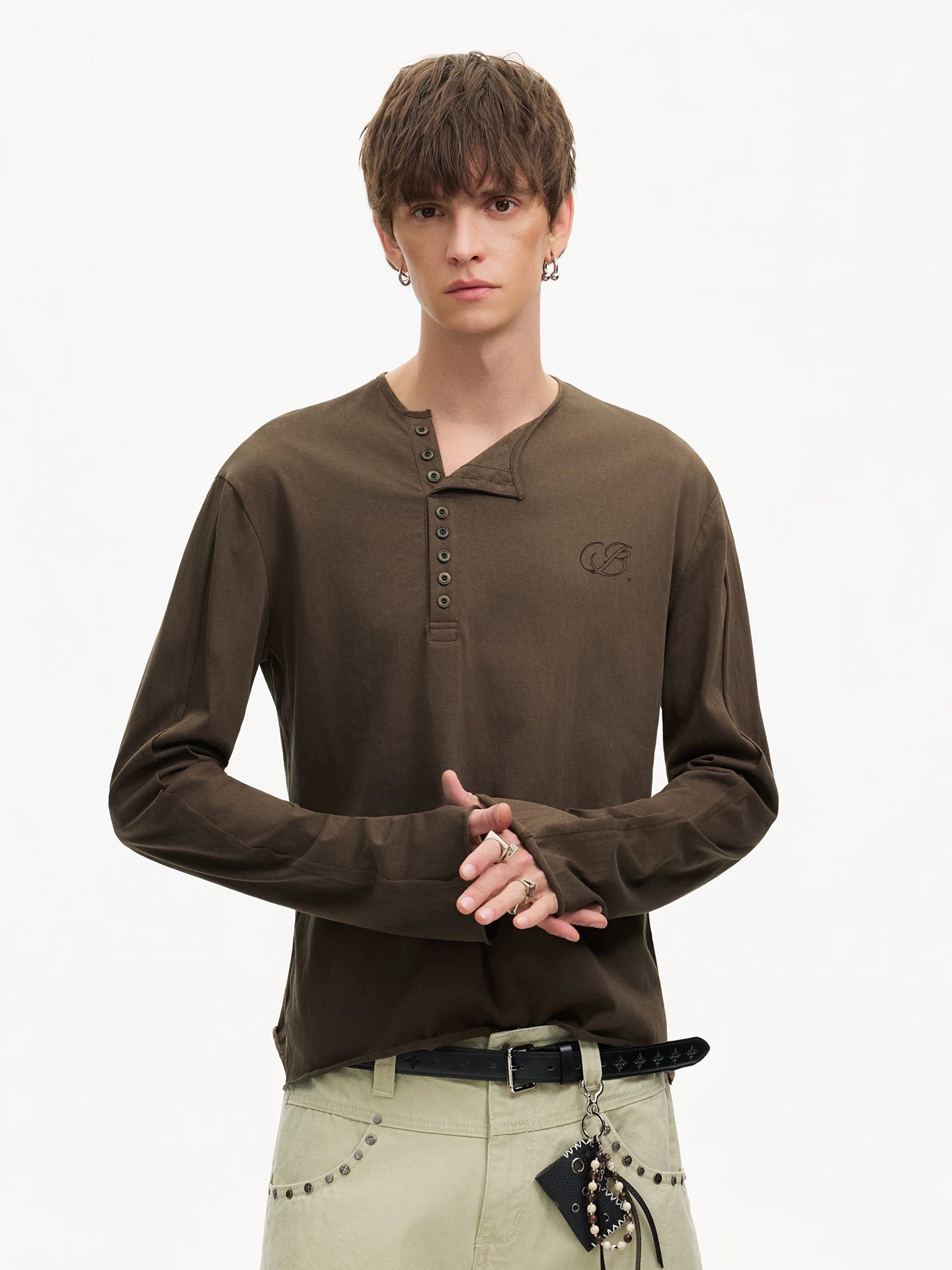 Espresso Relay Button Henley Tee