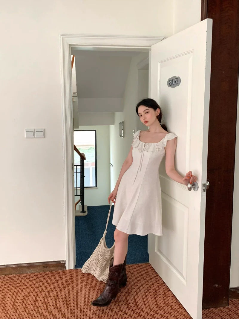 White Ruffle Sleeveless Mini Dress