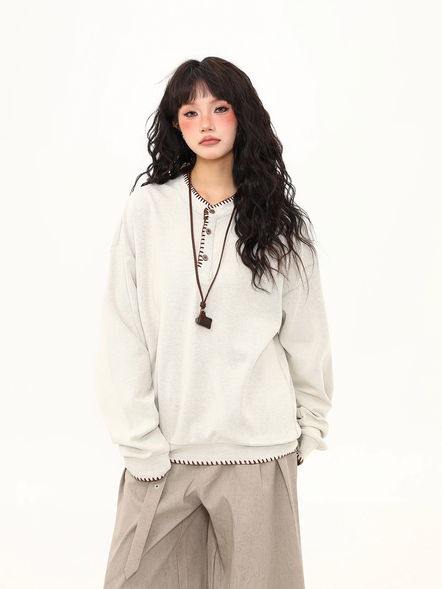 Oat Stitch Henley Sweatshirt