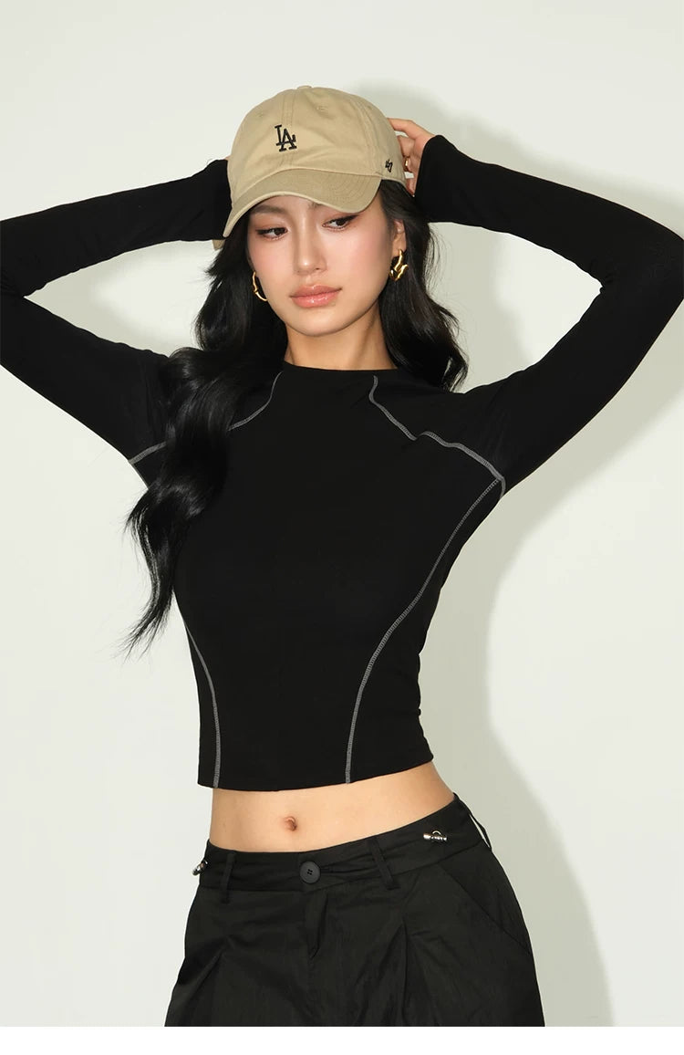 Trackline Contrast Stitch Long Sleeve Tee