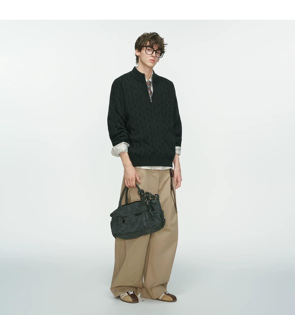 Auburn Studio Cable-Knit Half‑Zip Sweater