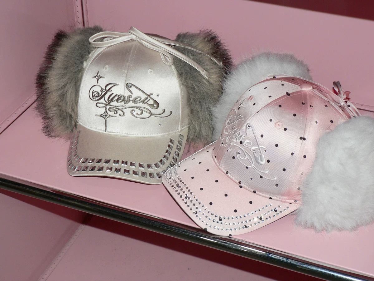 Frosted Angel Rhinestone Earflap Caps