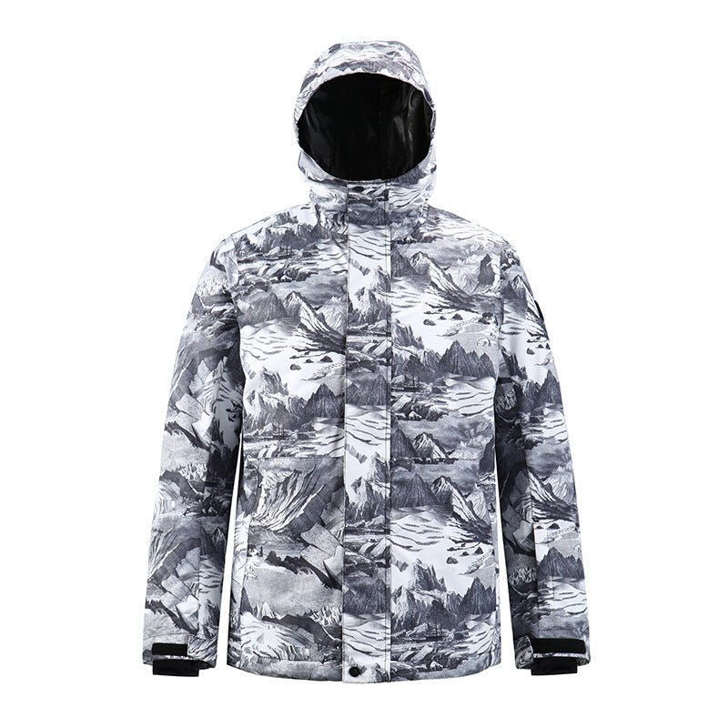Graphic Print Hooded Snowboard Jacket