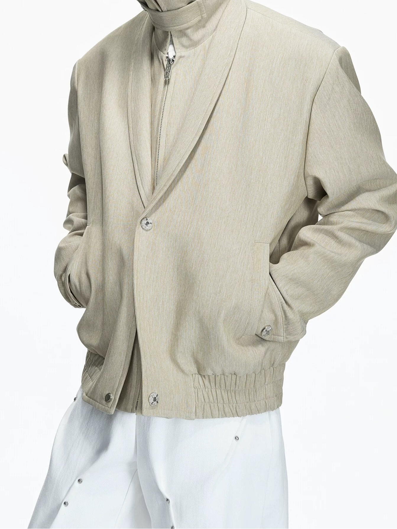 Sand Mirage Layered Highneck Blouson