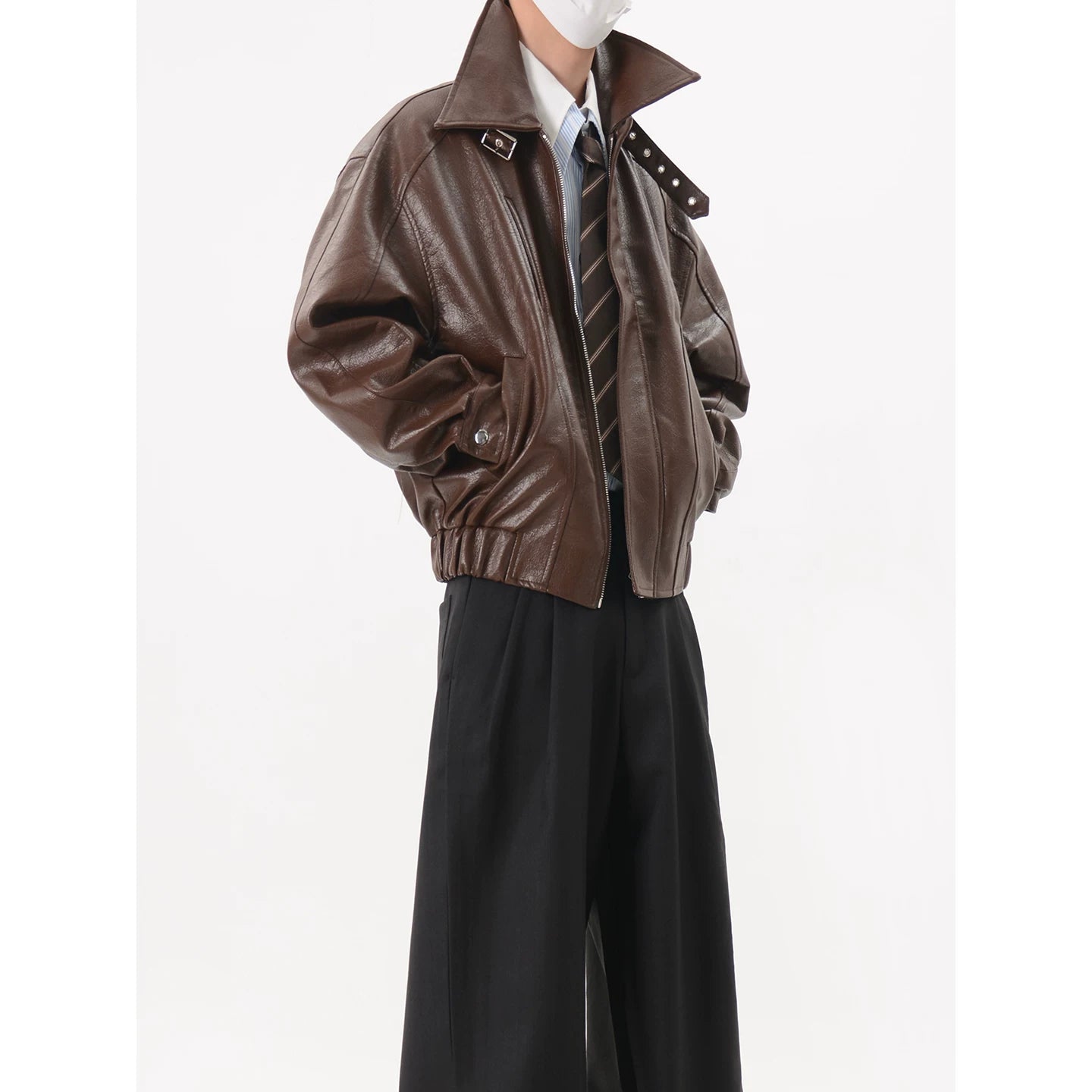 Oversized Faux Leather Zip Up Jacket