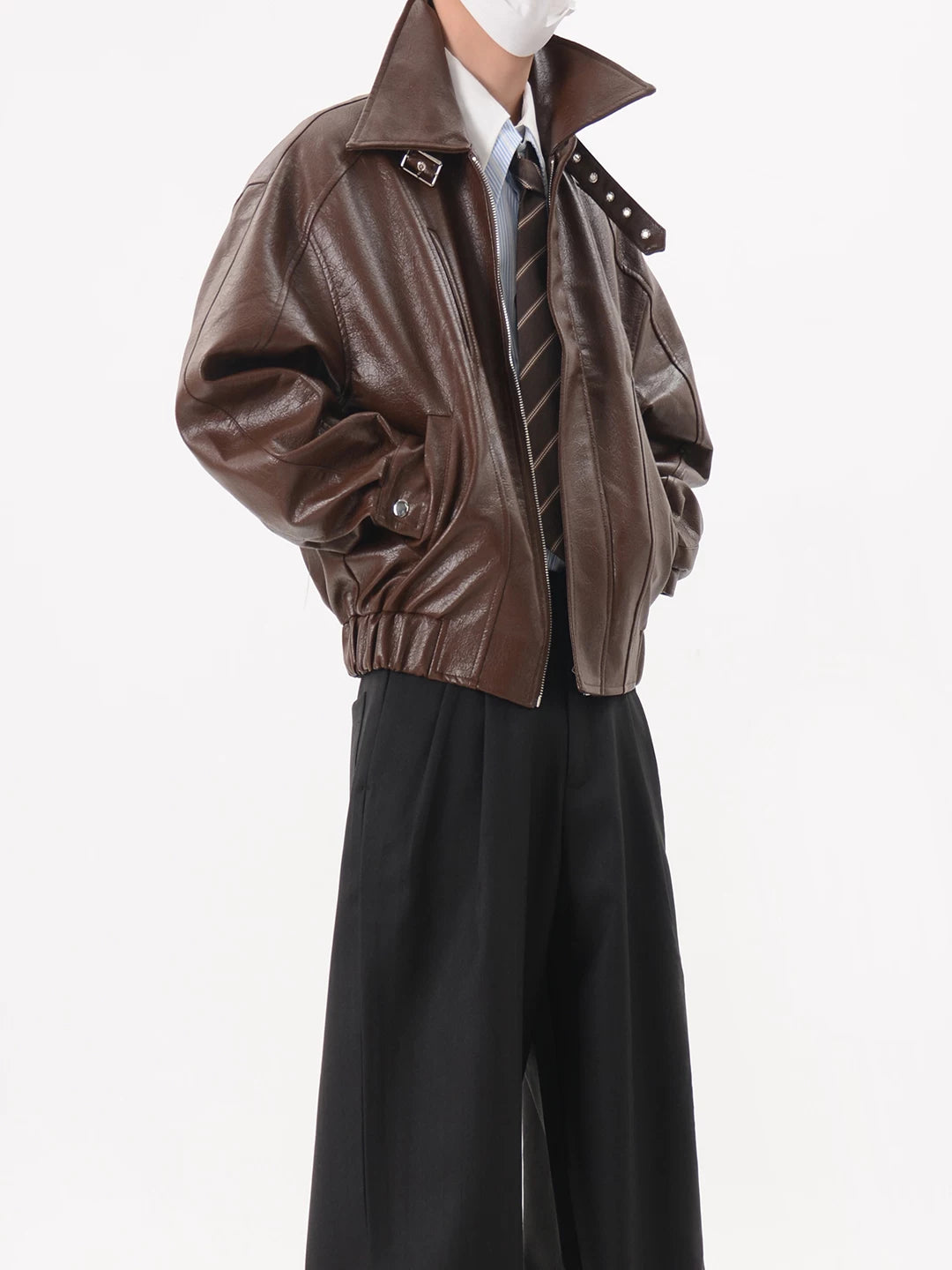 Oversized Faux Leather Zip Up Jacket
