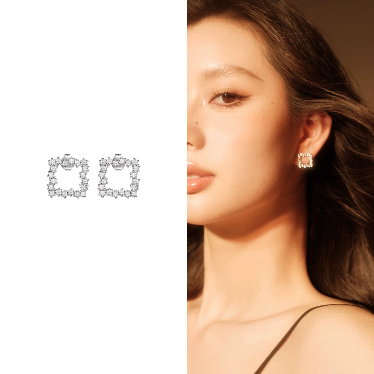 Openwork Square Crystal Earrings - Default Title