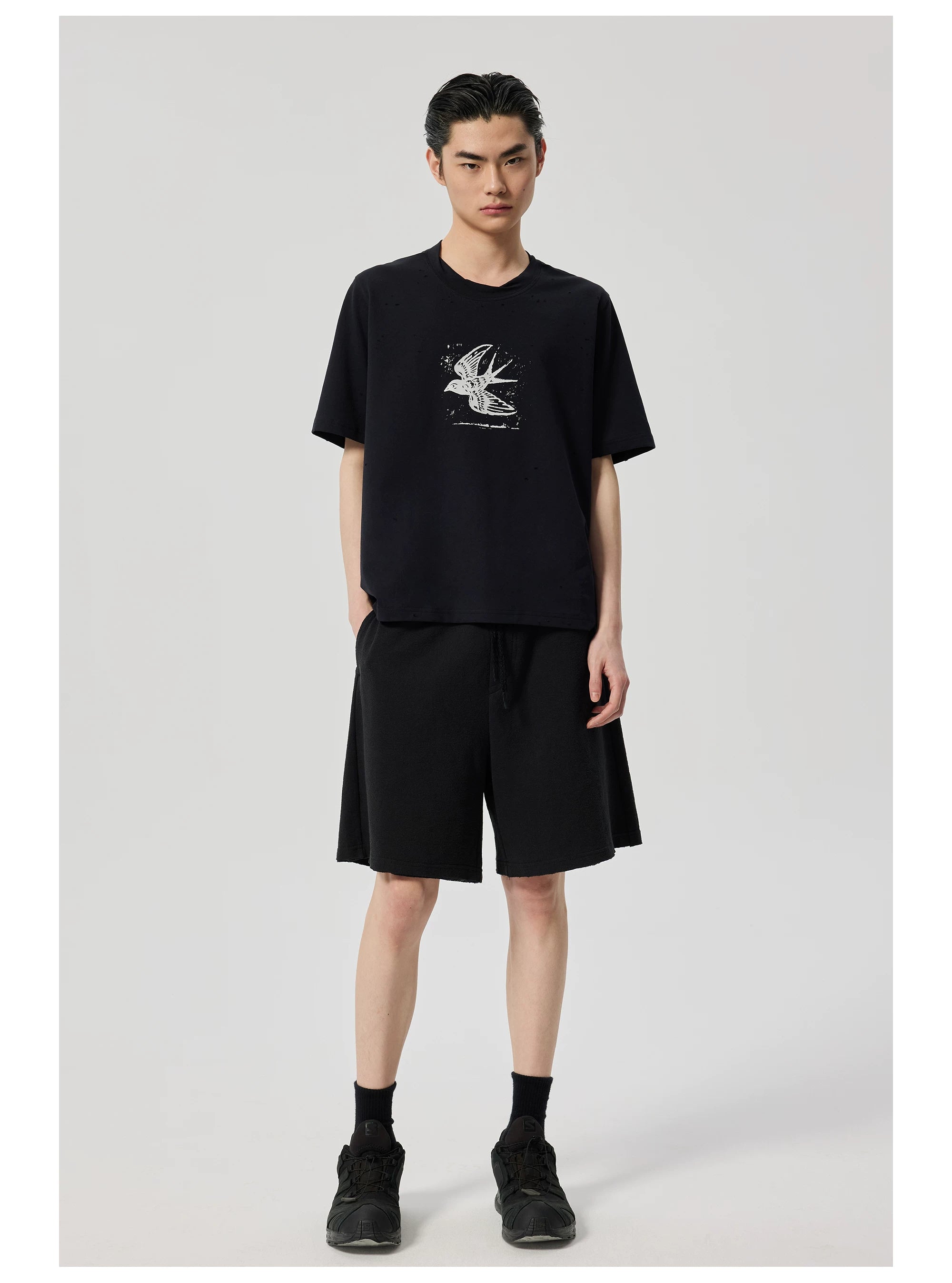 Bird Graphic Distressed T-Shirt