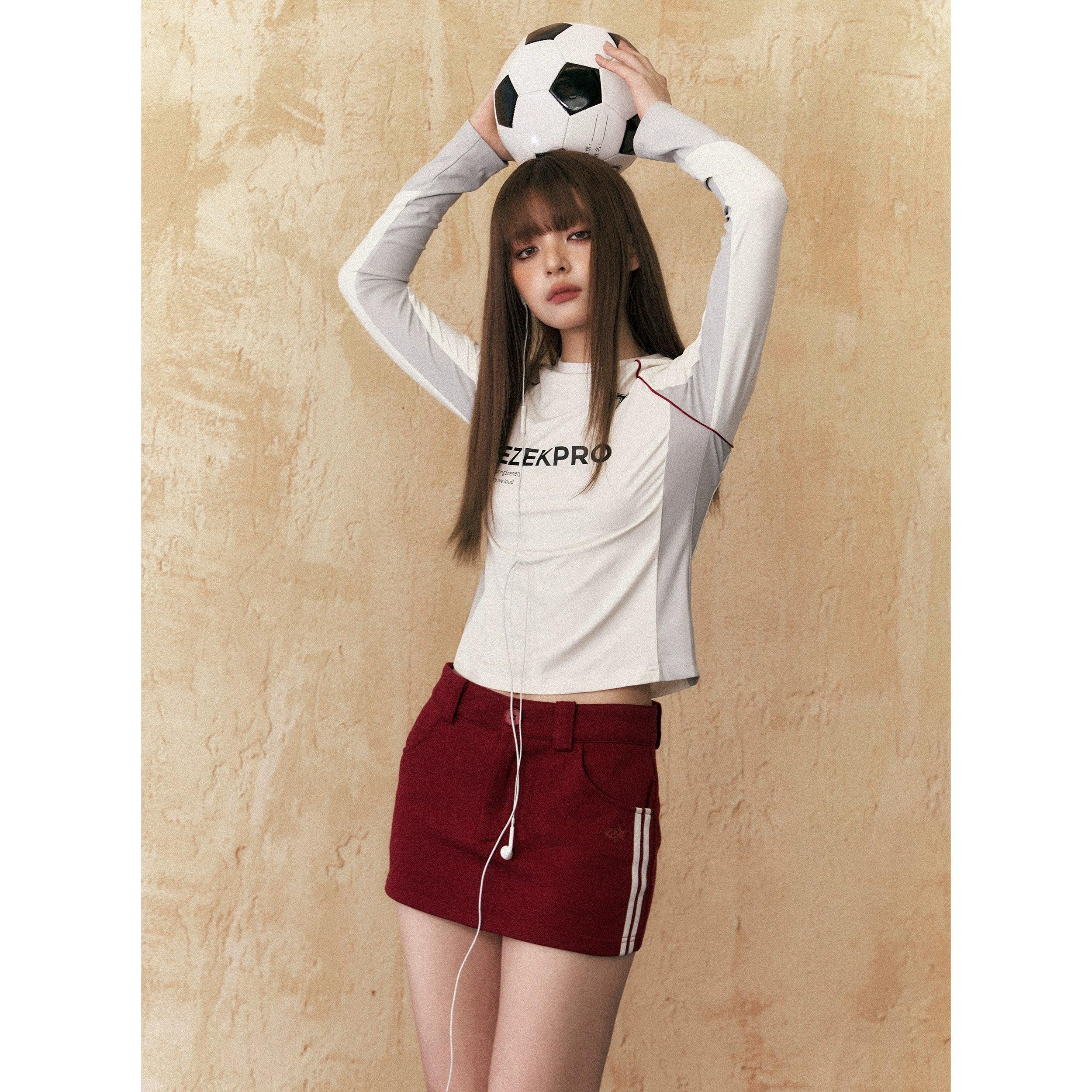 Ezek Langarm Crop Top - Frauen sportliches Farbblock -T -Shirt mit Logo -Druck und Ringerausschnitt