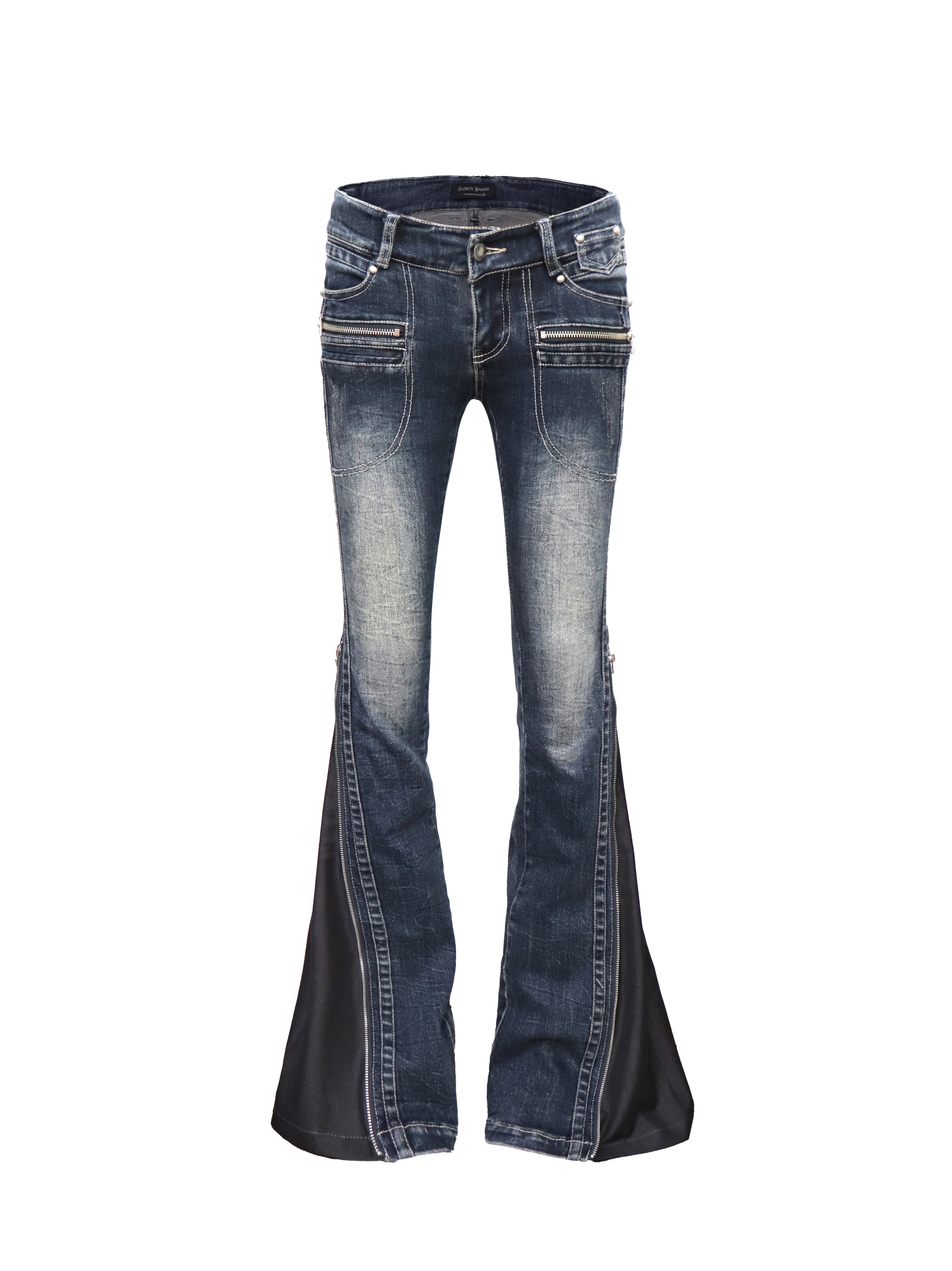 Shadow Pane Zip‑Front Flare Jeans