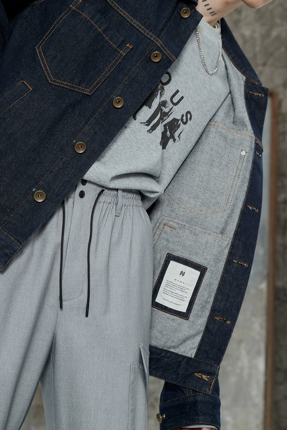 Color-Block Natural Denim Contrast Jacket