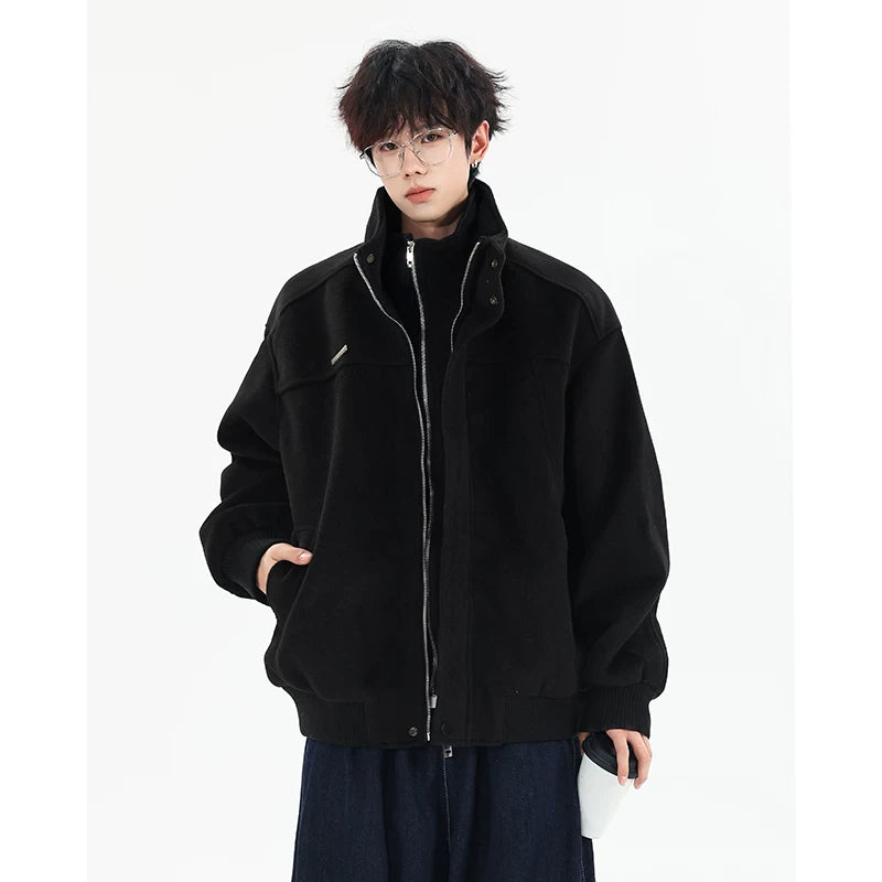 Frostloom Stand‑Collar Wool Bomber Jacket