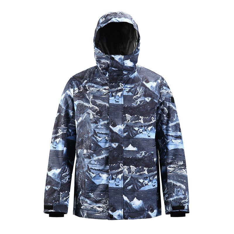 Graphic Print Hooded Snowboard Jacket