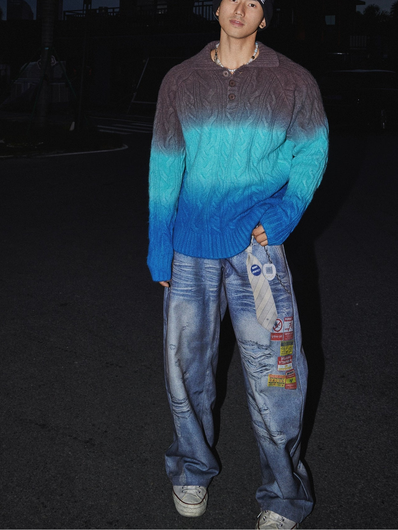 Sunset Fade Ombre Cable Knit Sweater