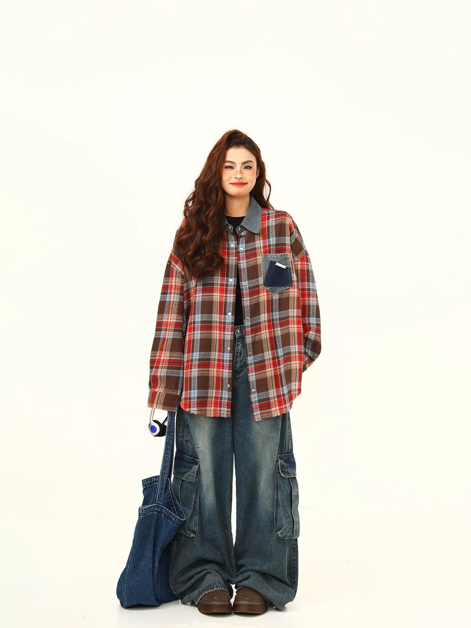 Plaid Patchwork Shirt Jacket