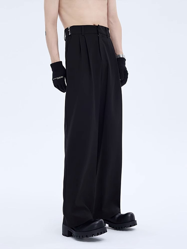 High-Waisted Wide Leg Trousers with Side Zip Detail
