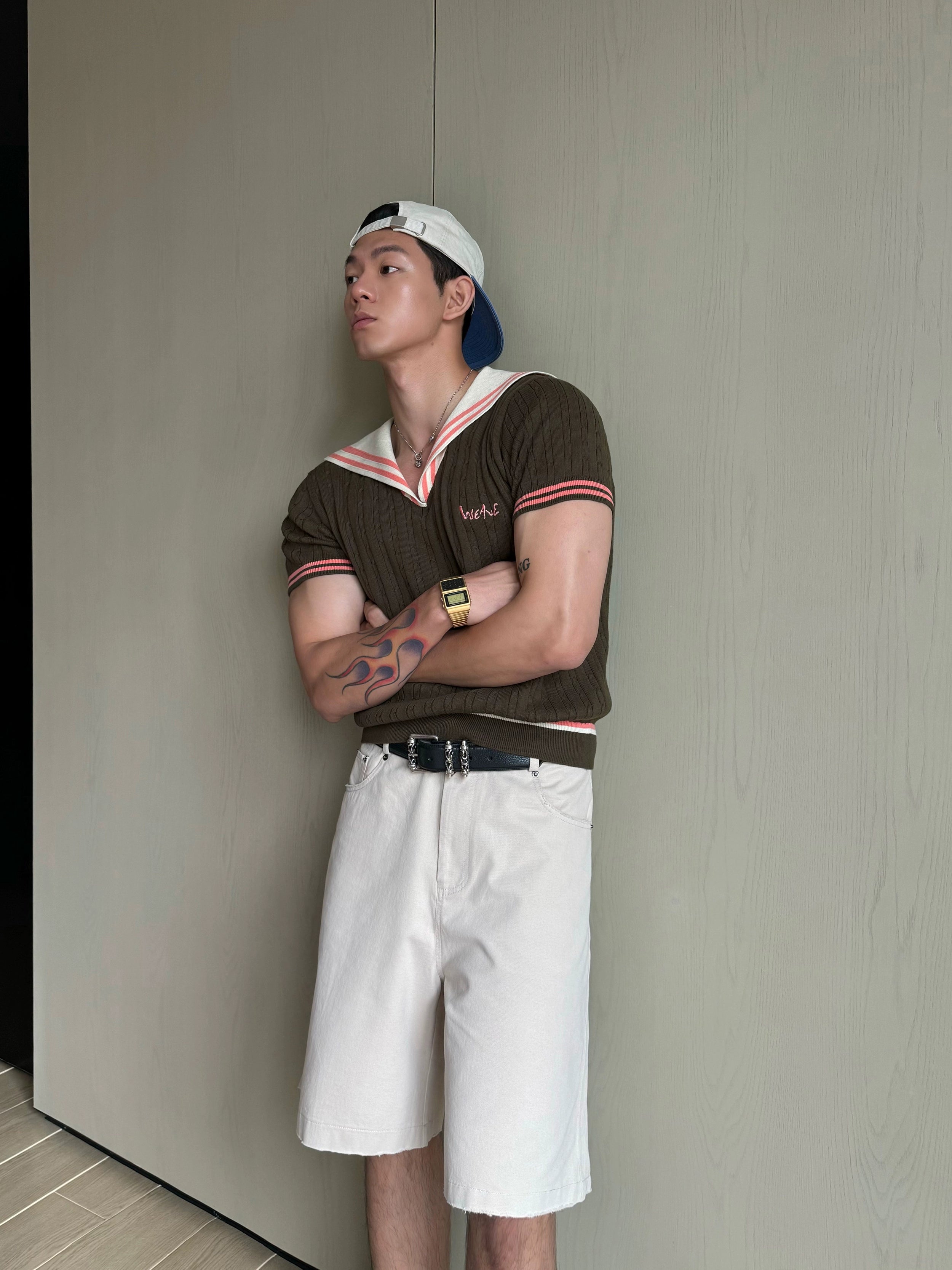 Retro Varsity Knit V-Neck Vest Brown