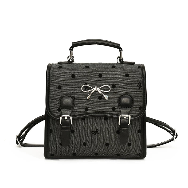 Midnight Polka Bow Satchel Backpack
