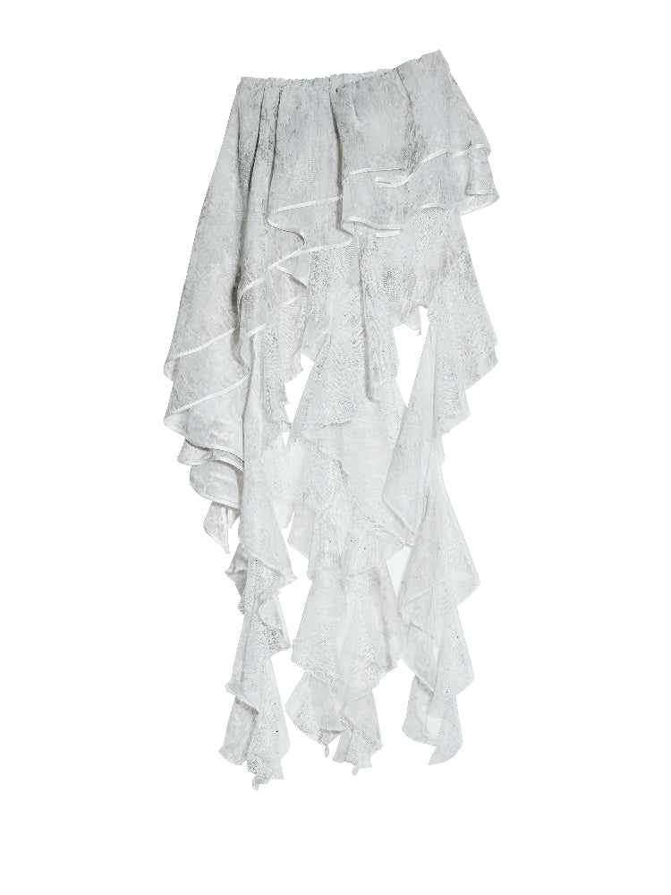 Lace Irregular Ruffle Edge Tube Top Skirt