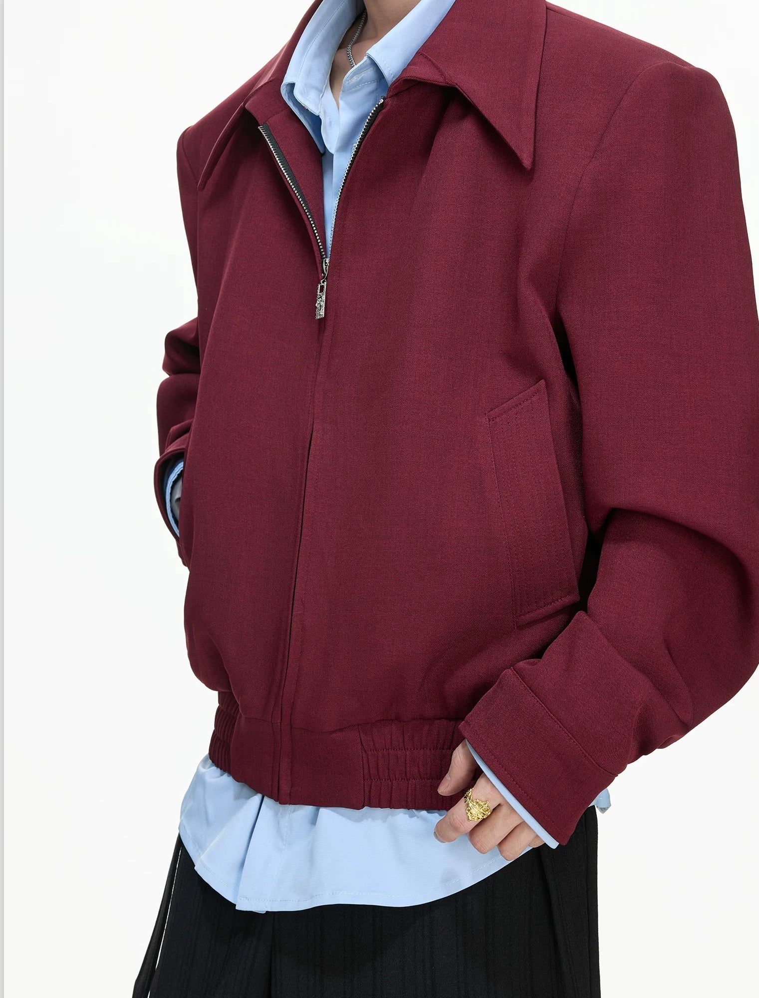 False-Layer Collar Zip Blouson