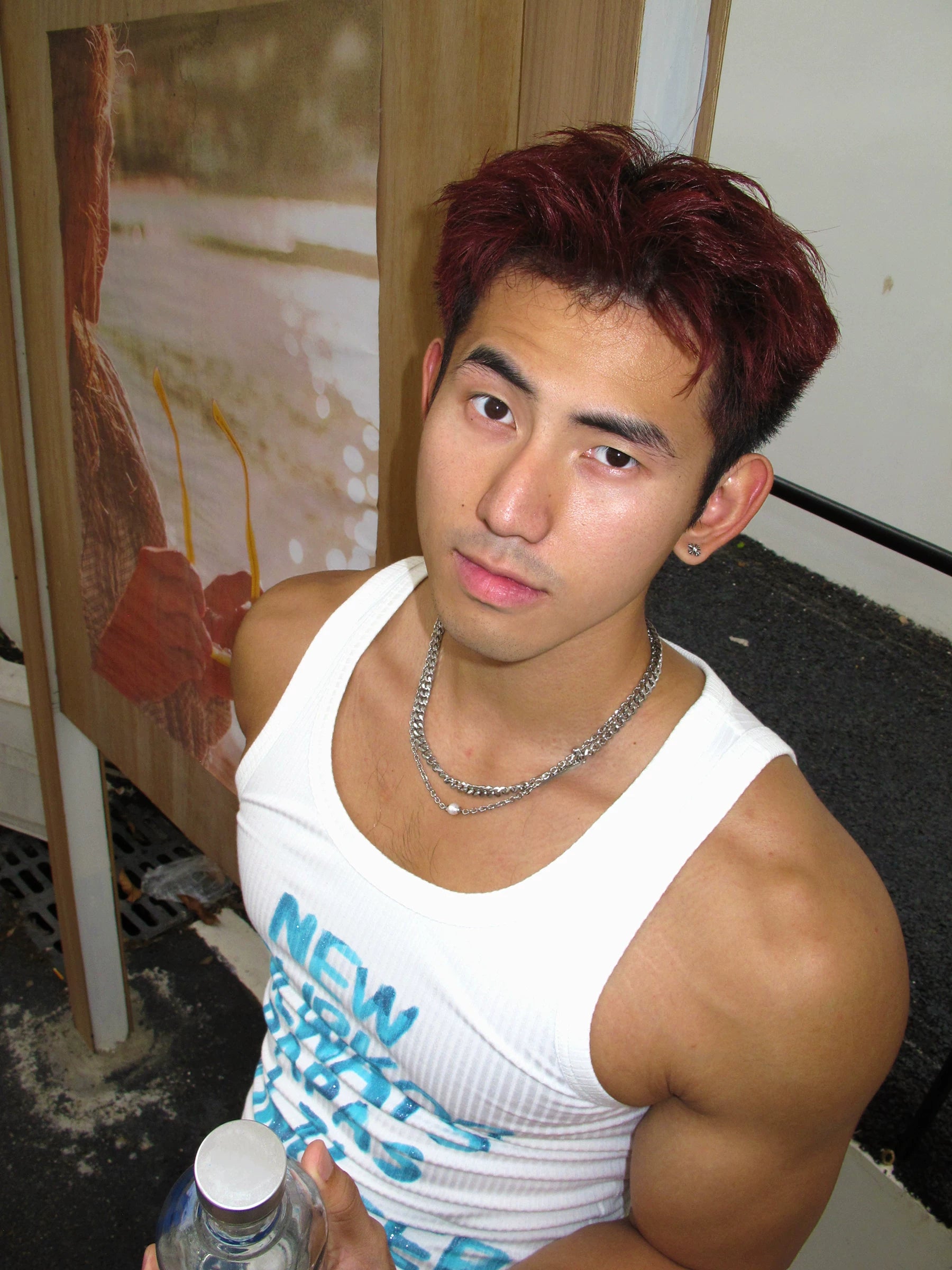 Aqua Script Ribbed Tank Top