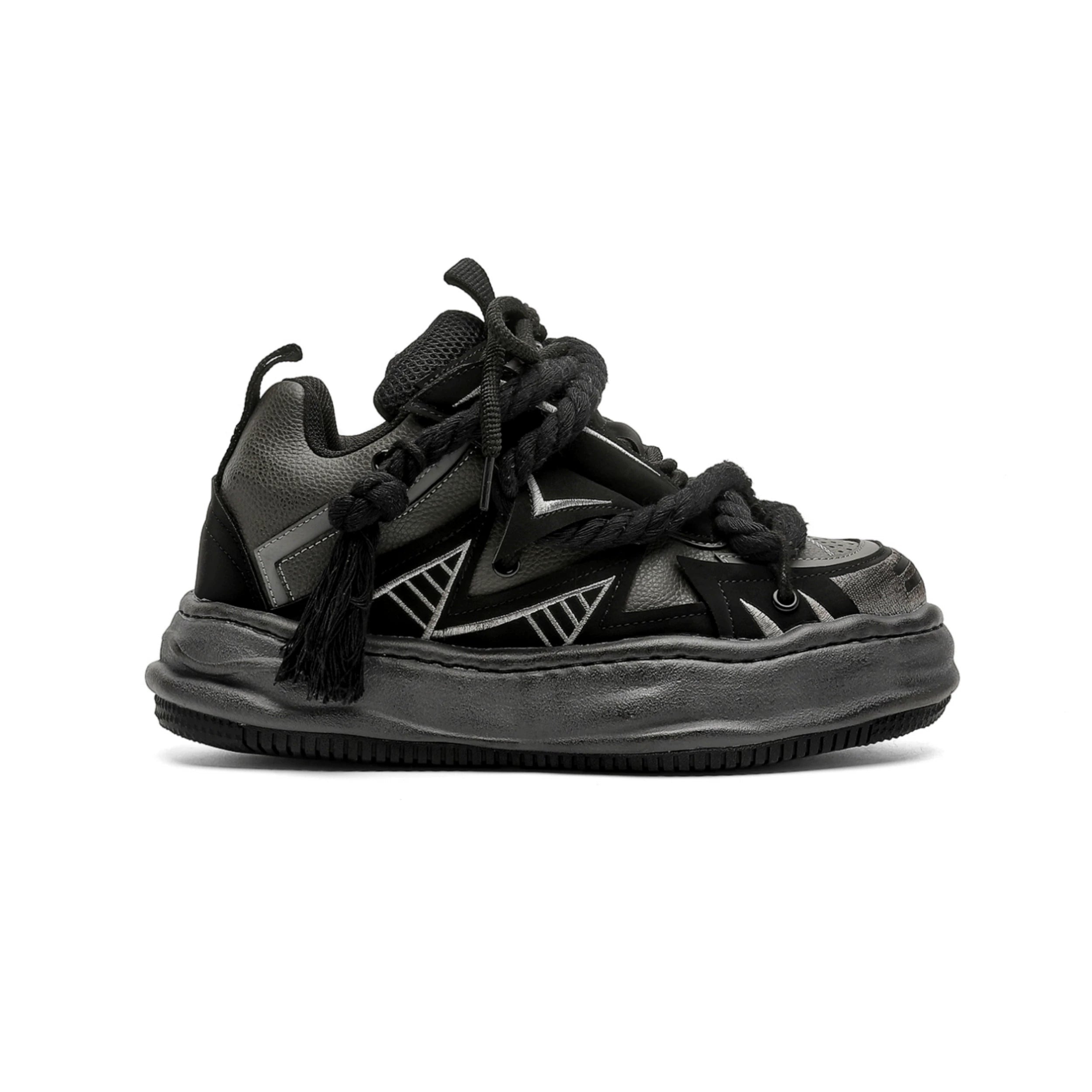 Distressed Rope-Lace Chunky Sneakers