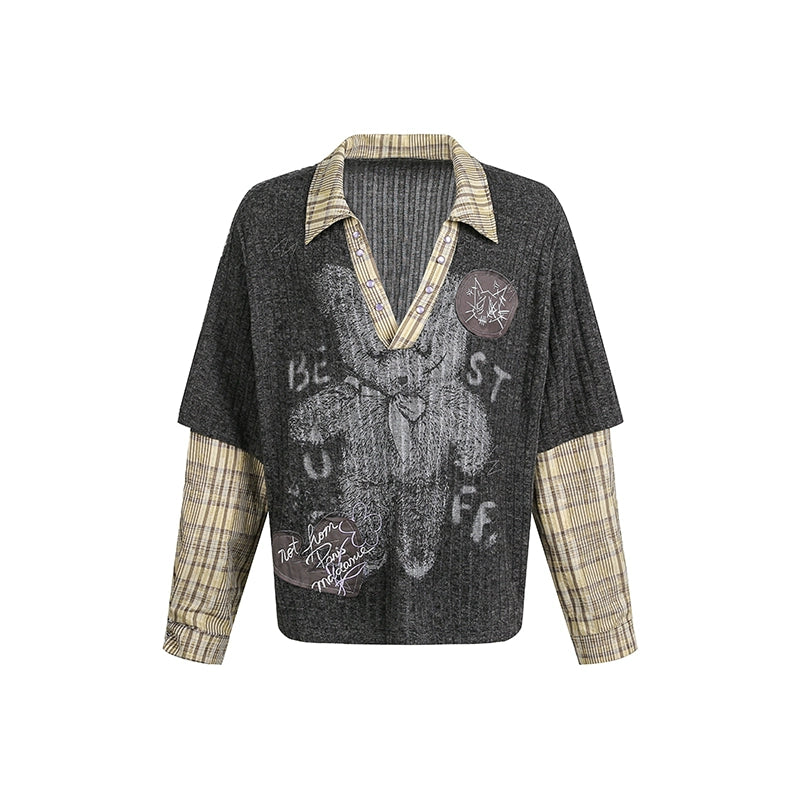 Teddy Graffiti Layered Knit Top