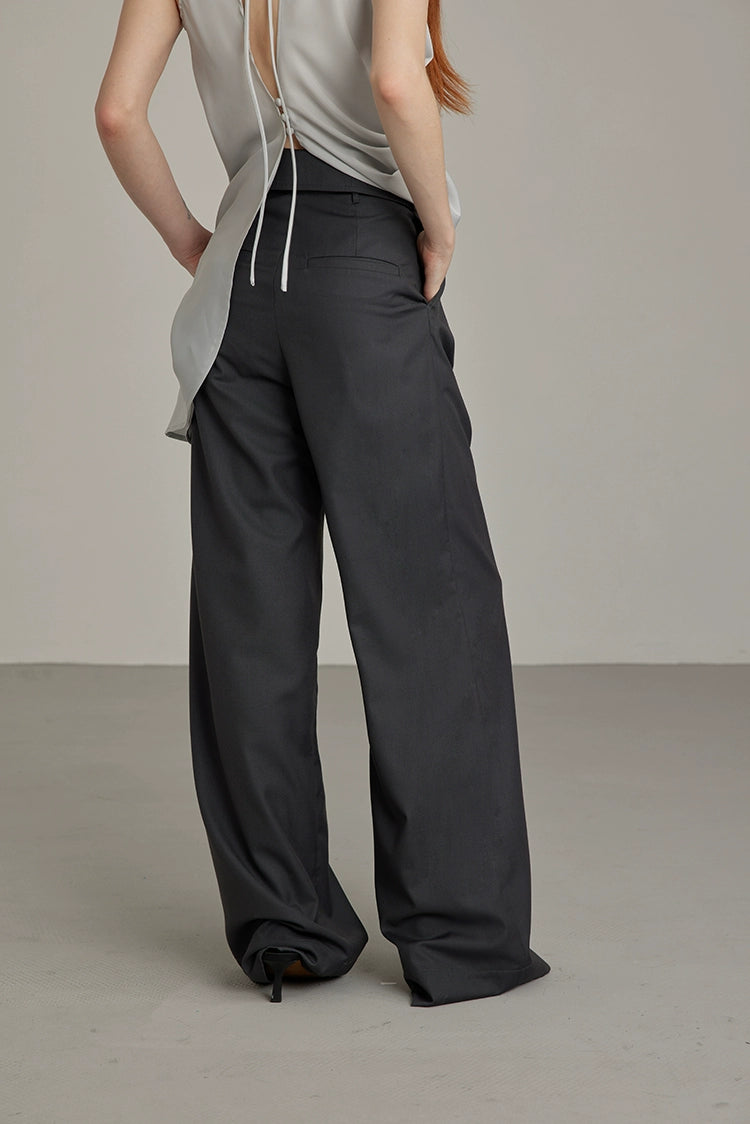 Black Wide-Leg High-Waist Trousers