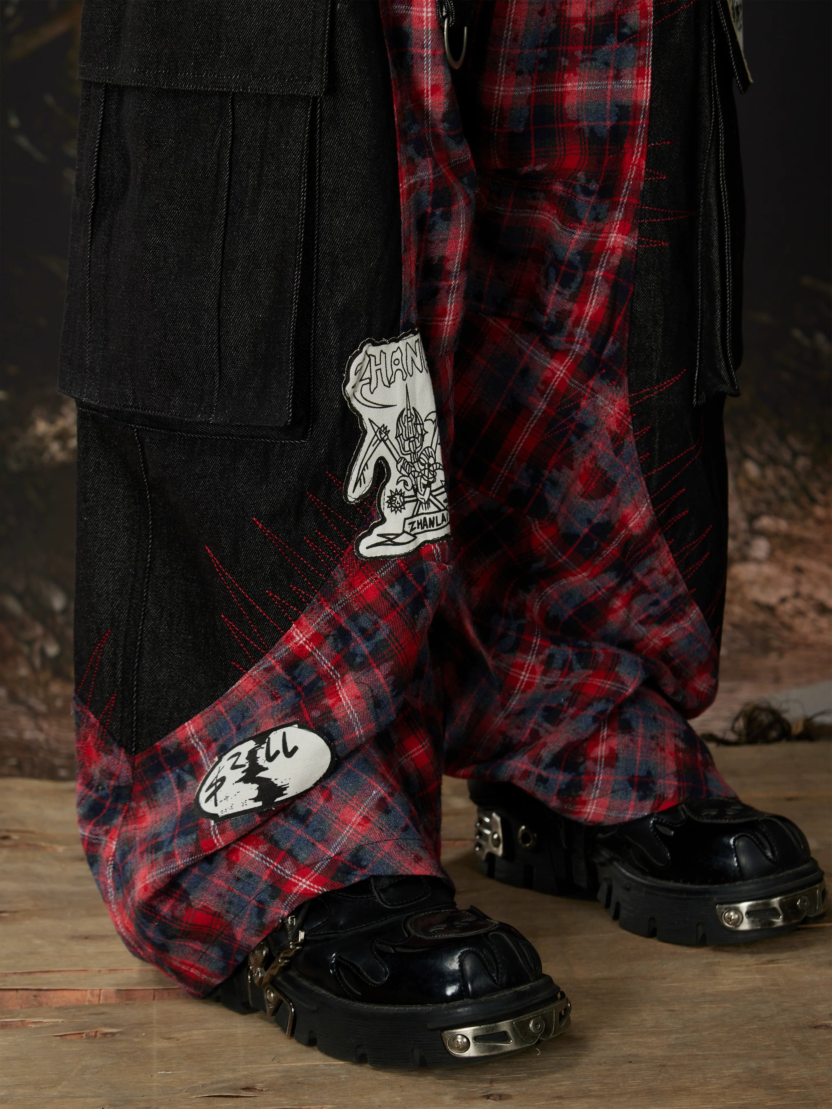 Riot Plaid Layered Trench Cargo Pants