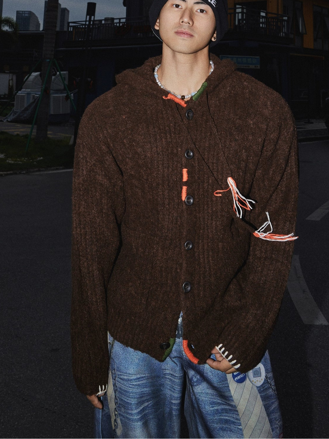 Rustic Ember Handstitch Knit Cardigan