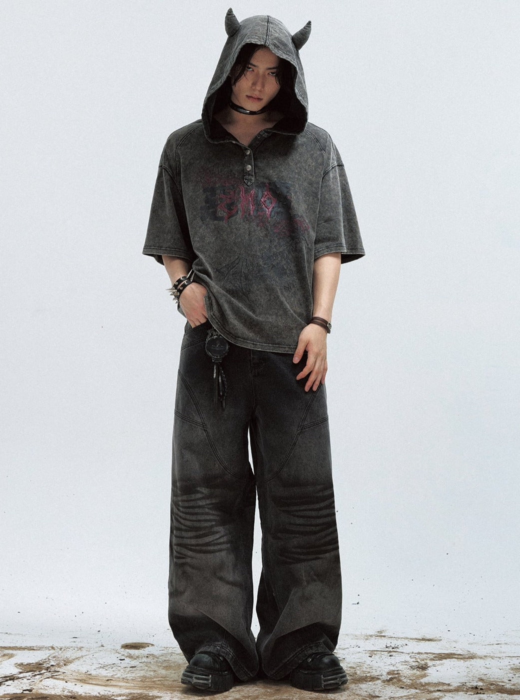 Men's Distressed Washed Hooded Top