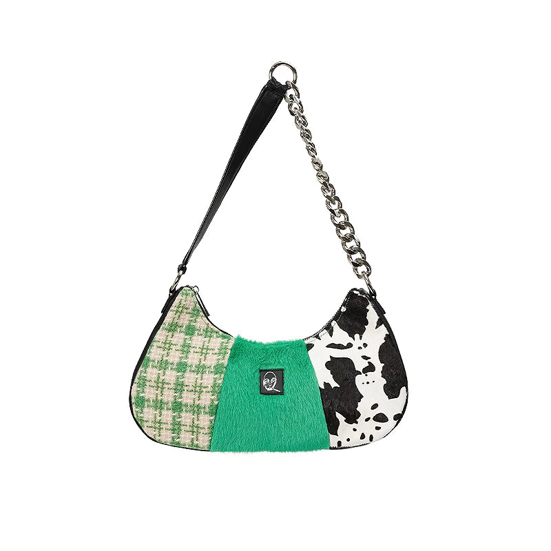 Colorblock Cow-Print Chain Shoulder Bag - view 6