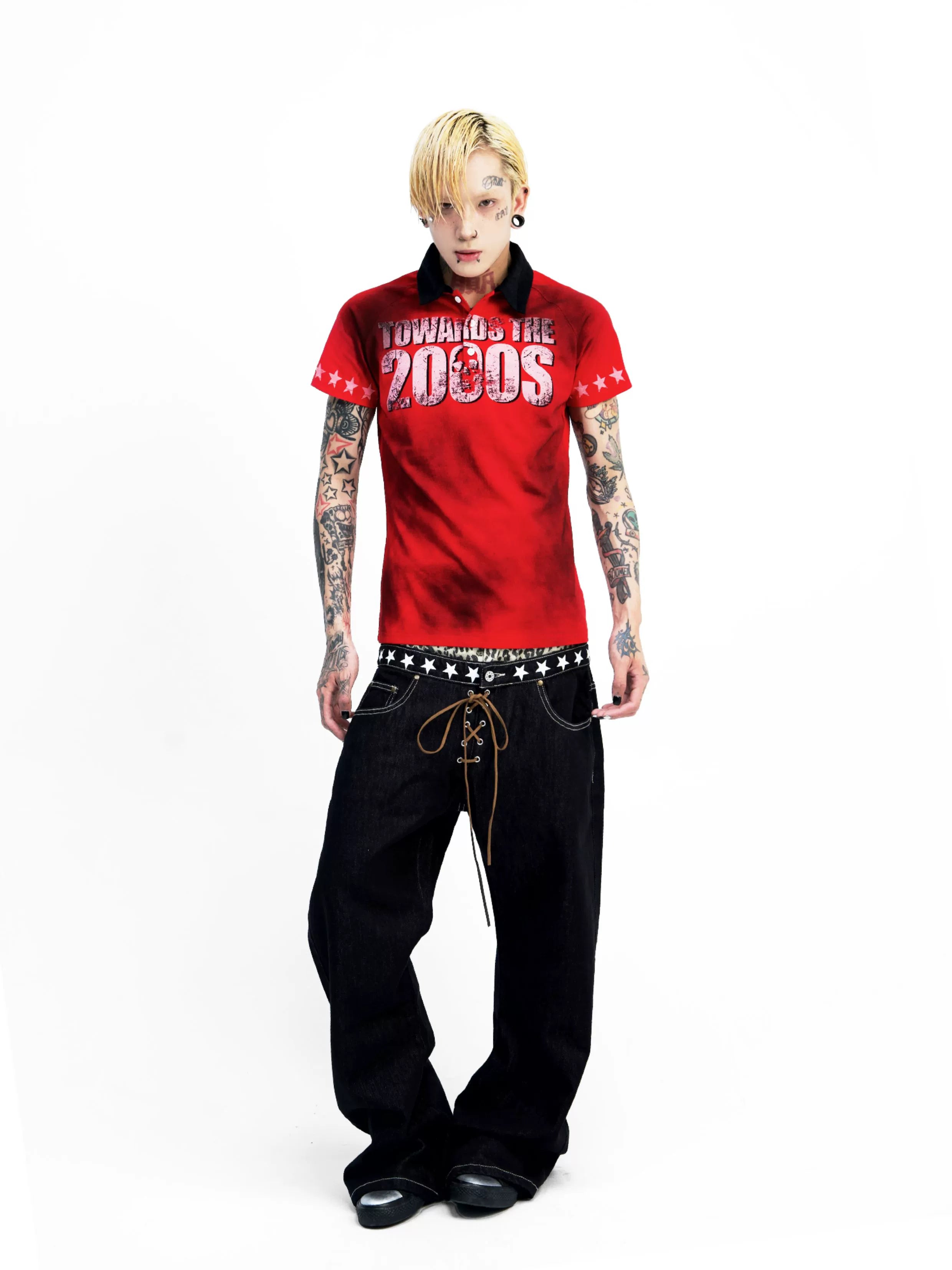 Crimson Y2K Starfield Polo