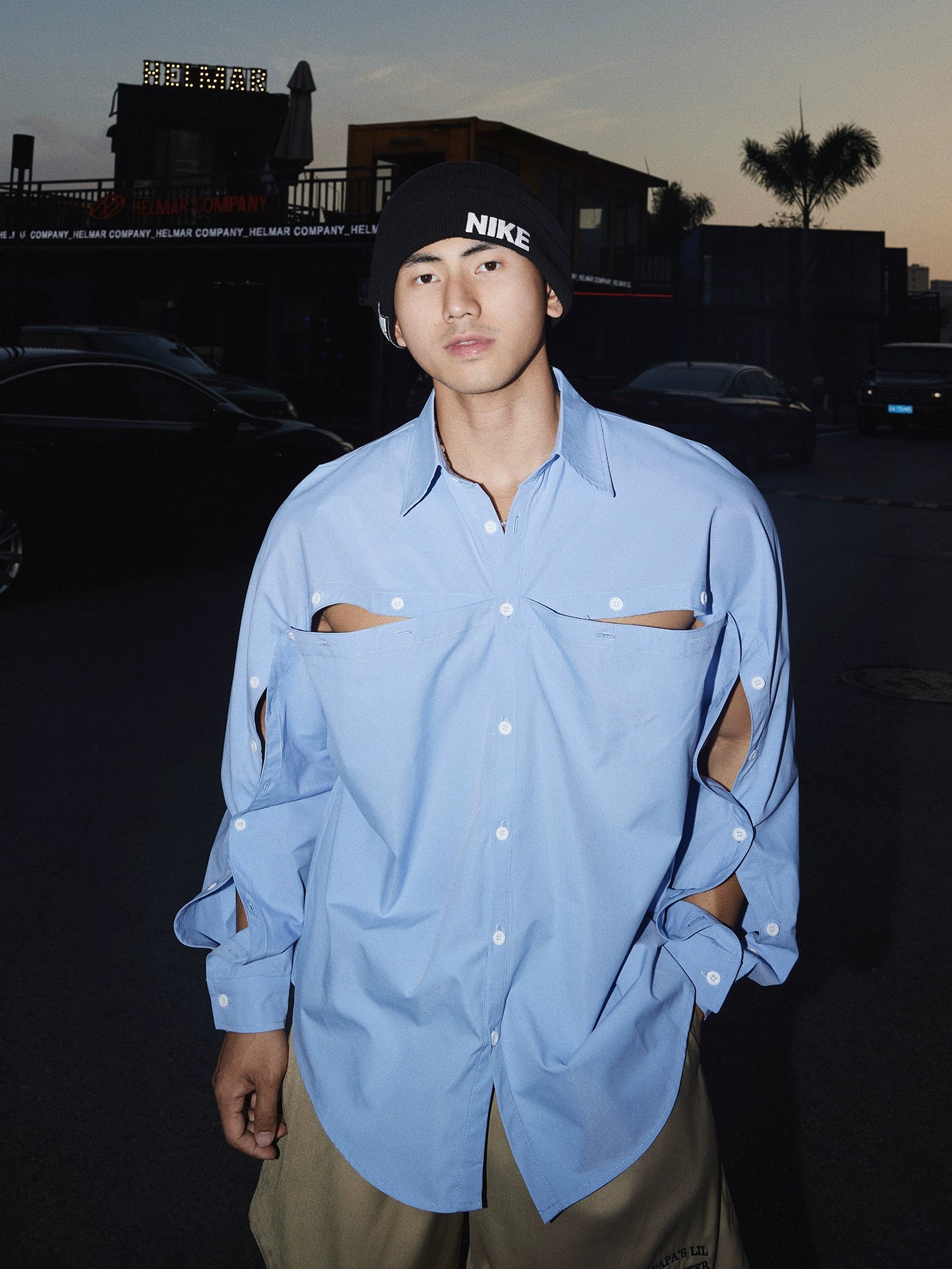 Oversized Cutout Button-Up Shirt
