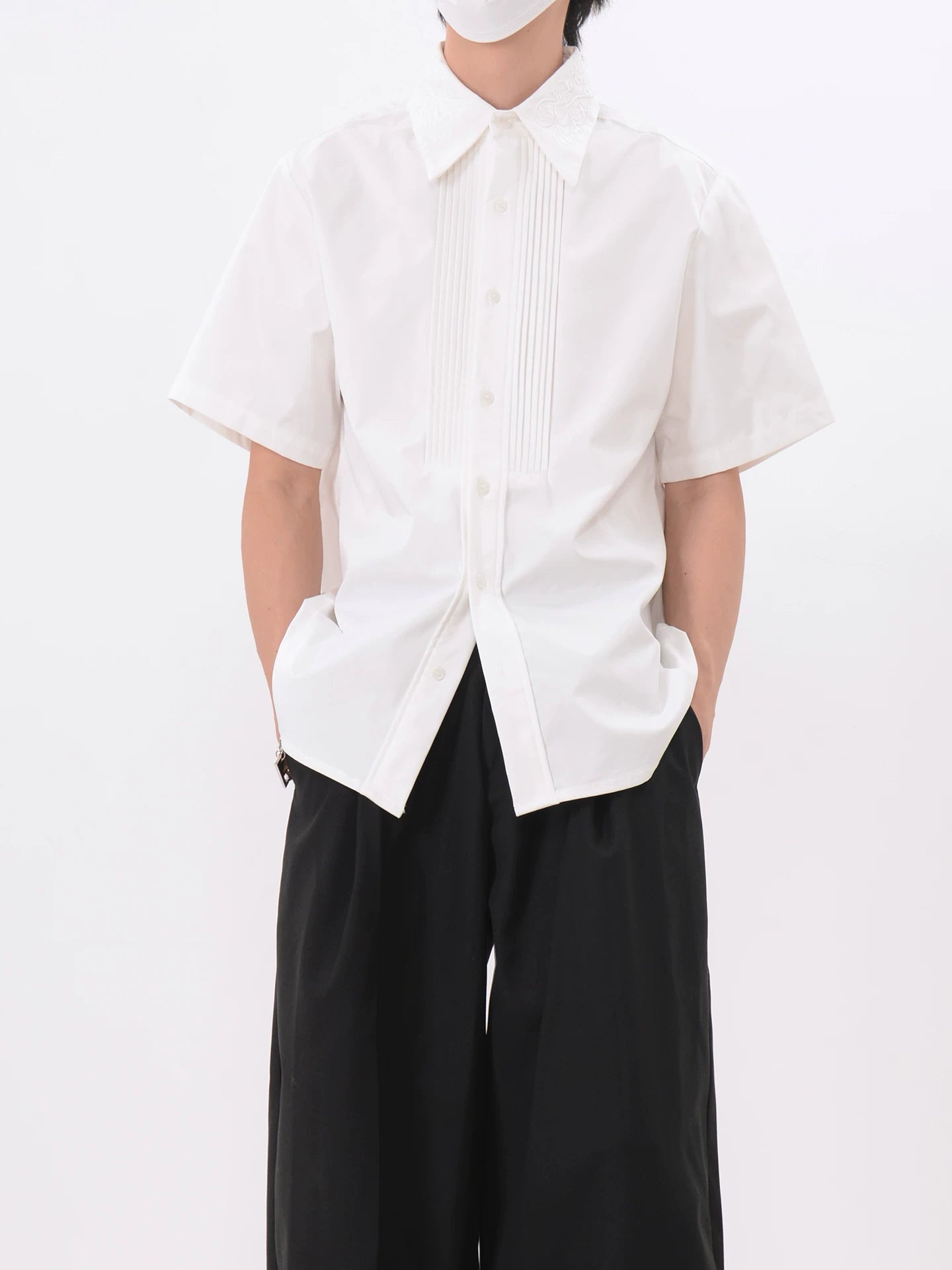 Noir Tux Pleat Embroidered Shirt