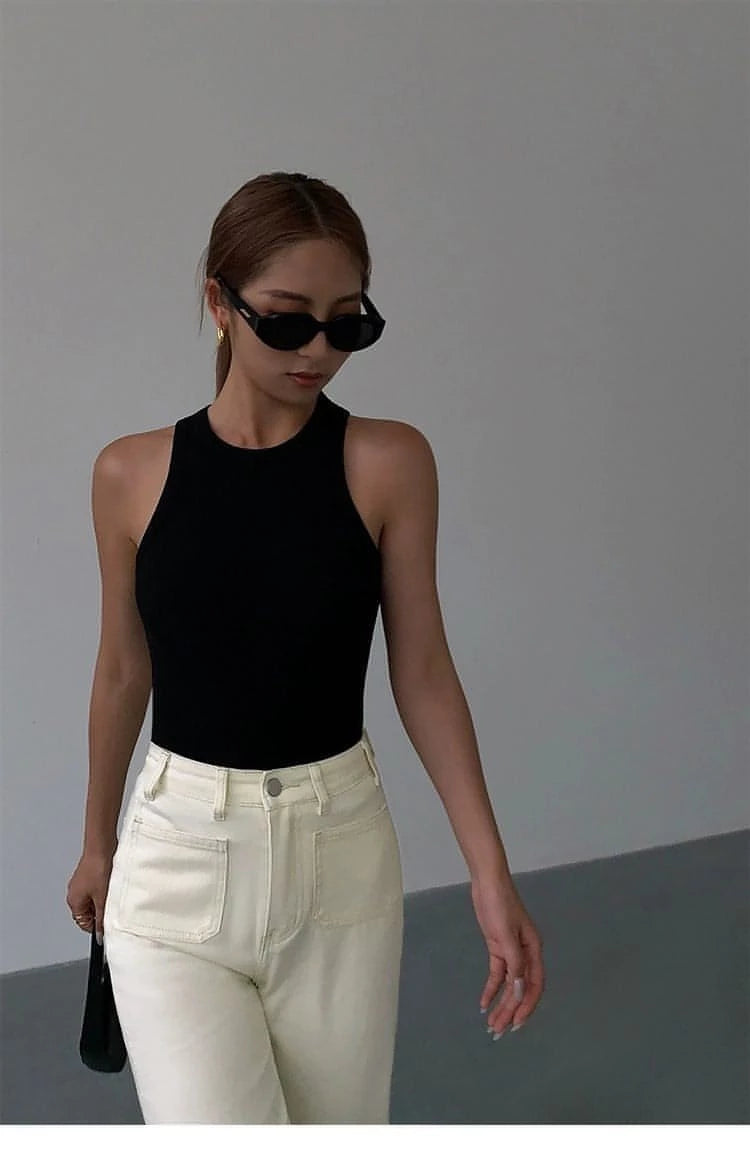 Summer Black Knitted Spaghetti Strap Tank Top - chiclara