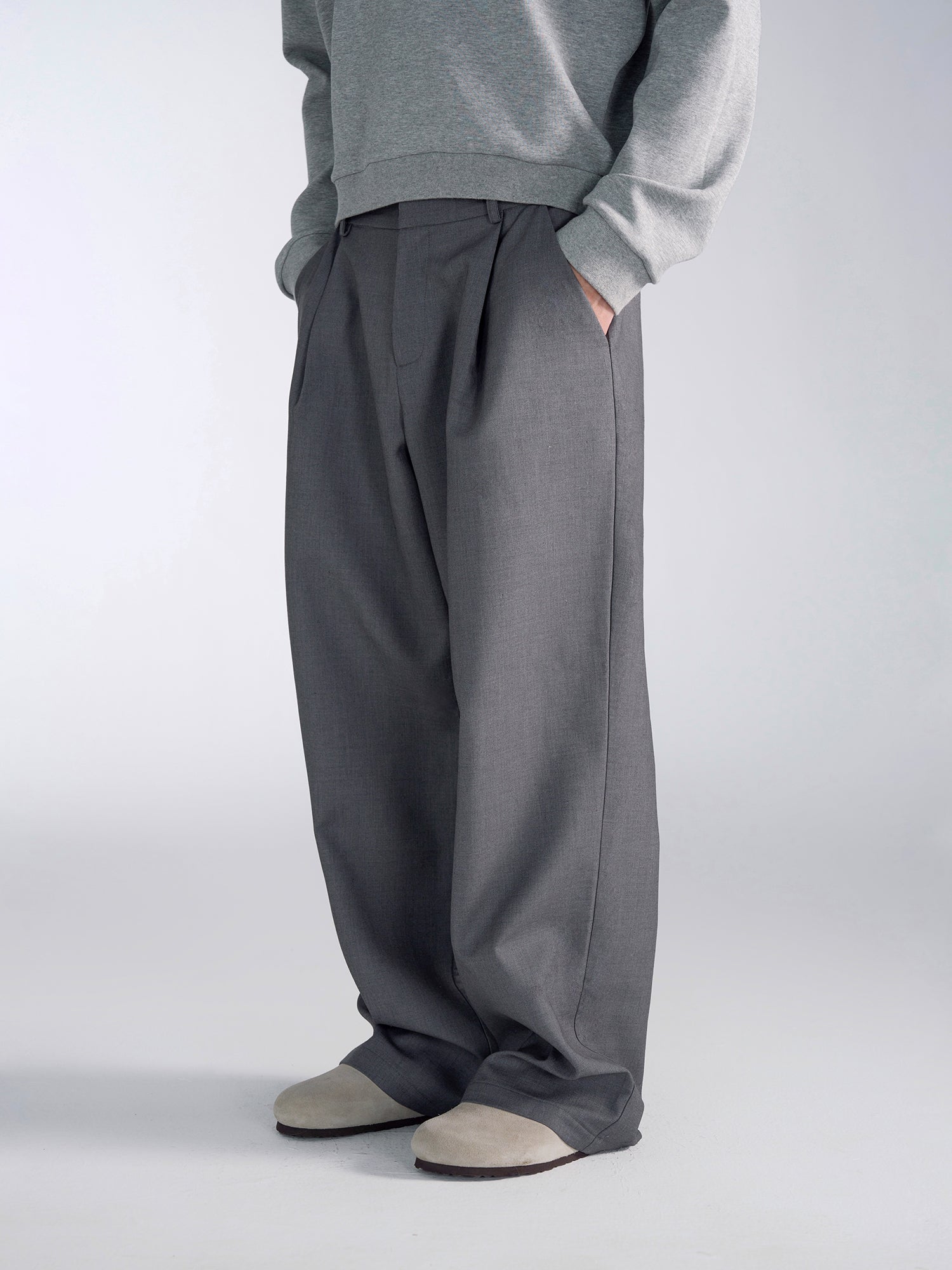 High-Waist Wide-Leg Pleated Trousers