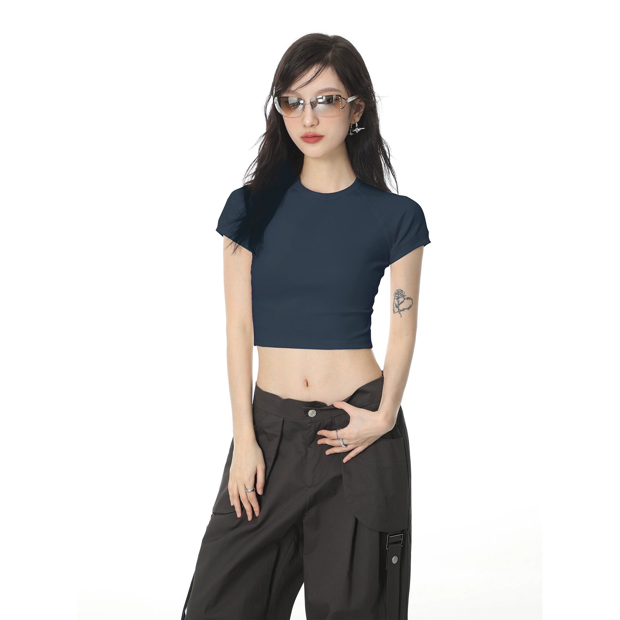 Feste Farbe Normaler Schulter kurzarm T-Shirt