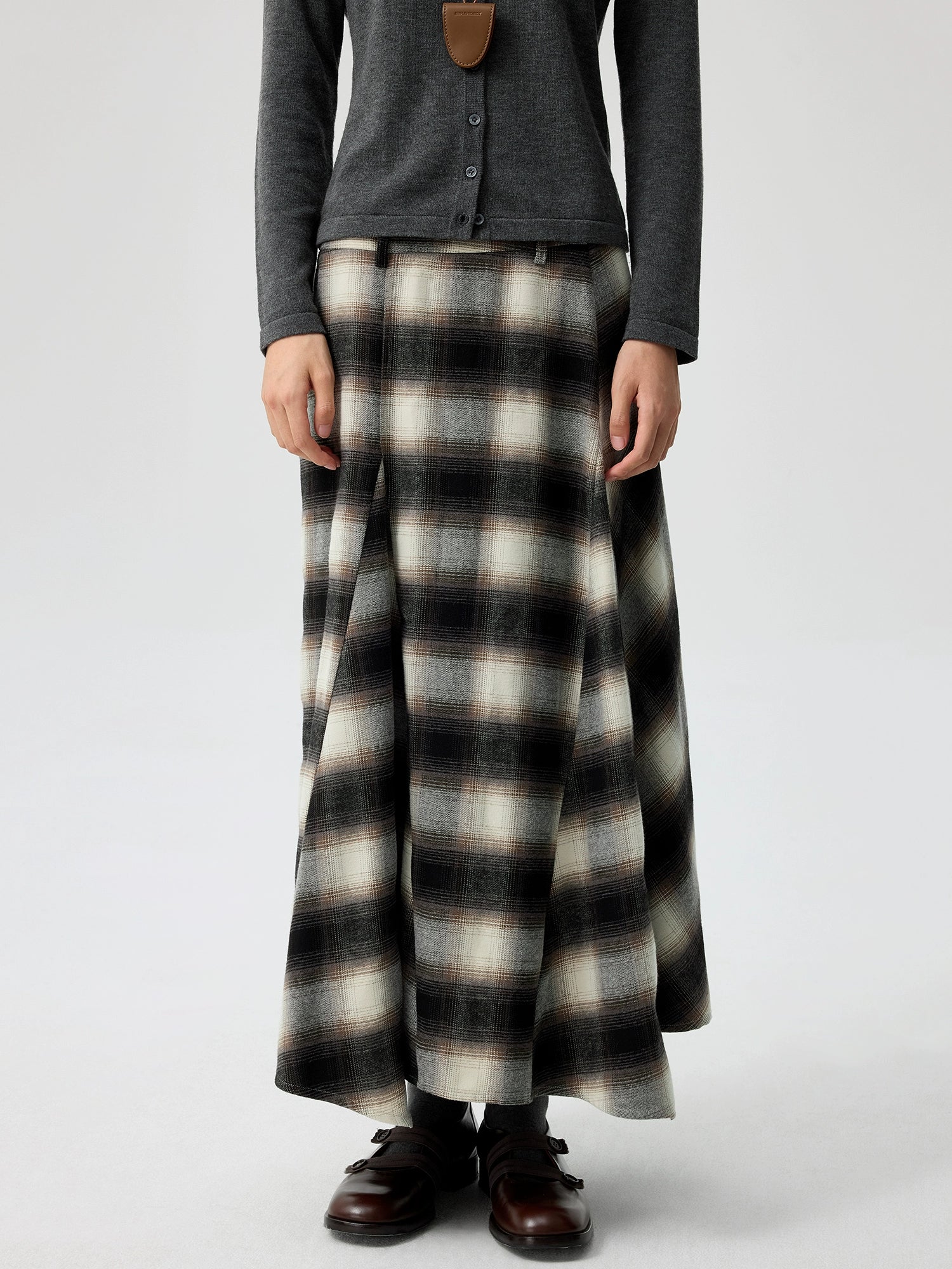 Vintage A-Line Plaid Wool Maxi Skirt