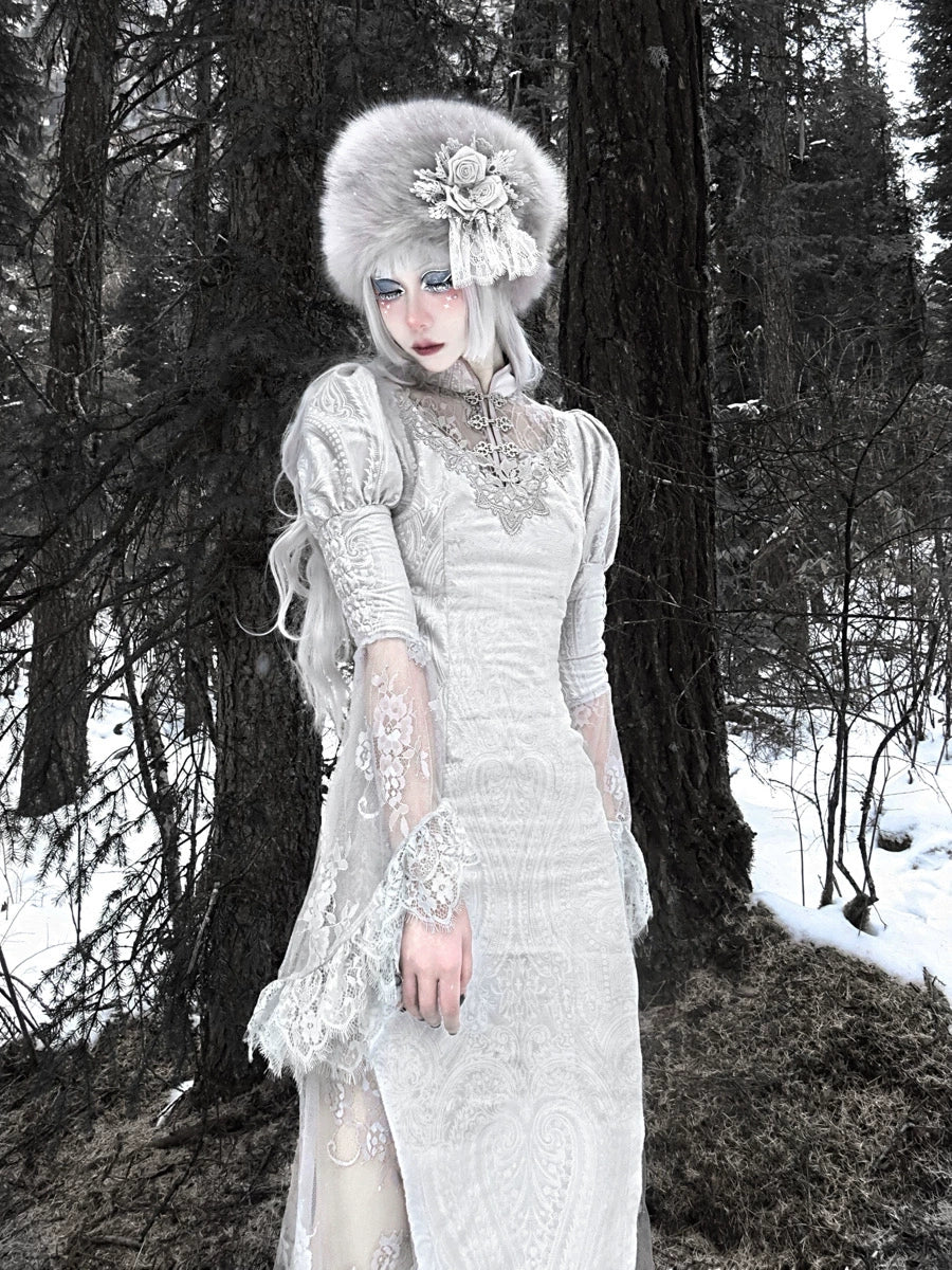 Vintage White Lace Angel Sleeve Dress