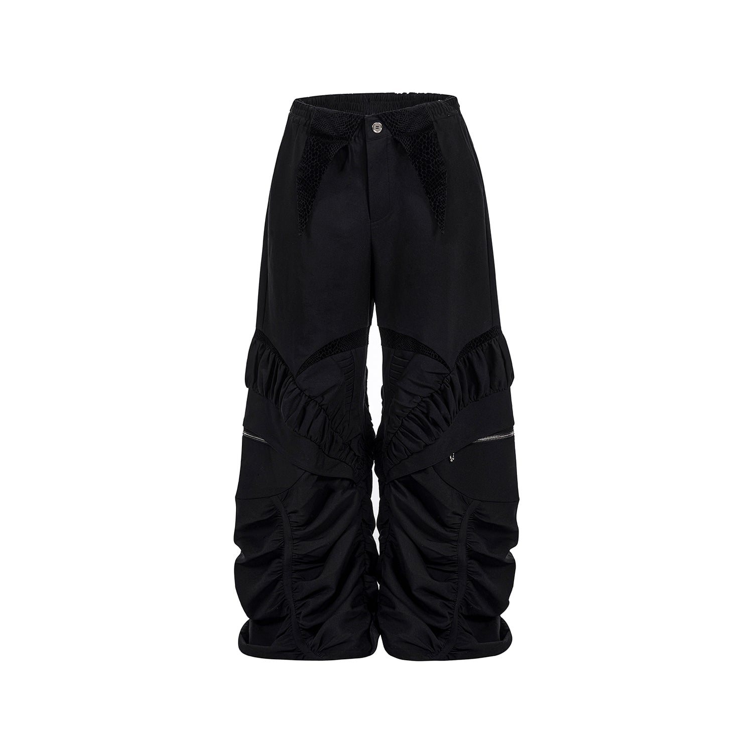 Ruched Wide-Leg Gothic Pants with Zippered Details