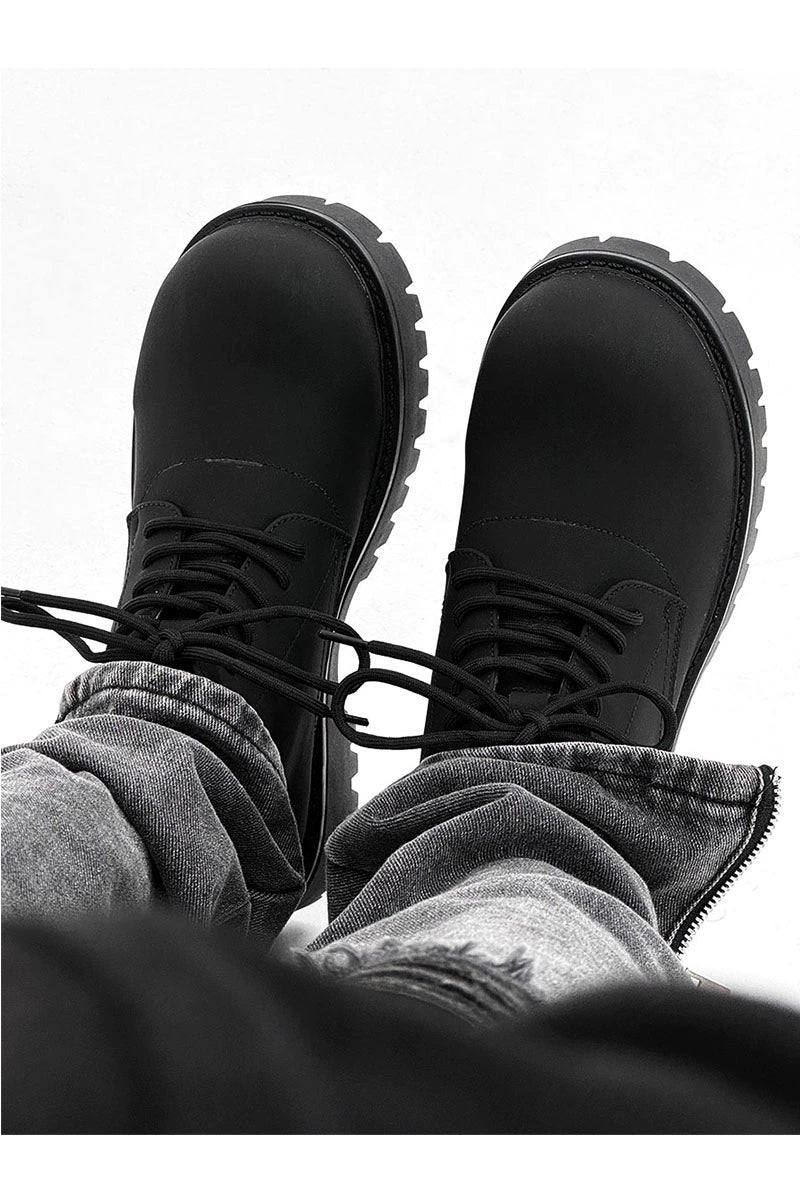Chunky Black Platform Derby Shoes with Lug Soles