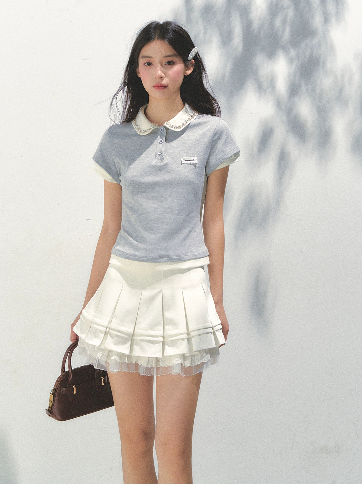 Lace Collar Cotton Polo Shirt