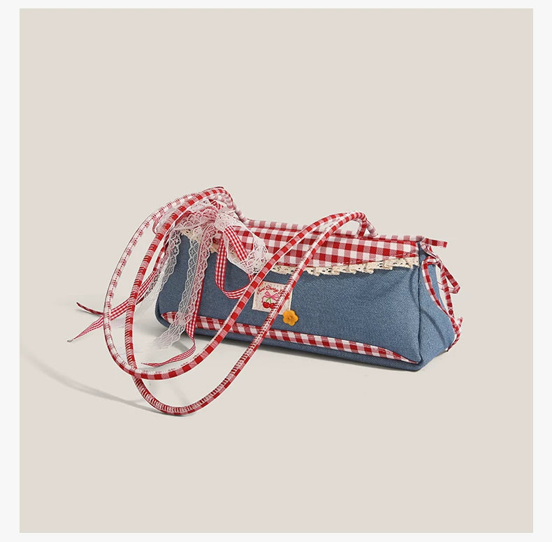 Gingham Picnic Lace Baguette Bag