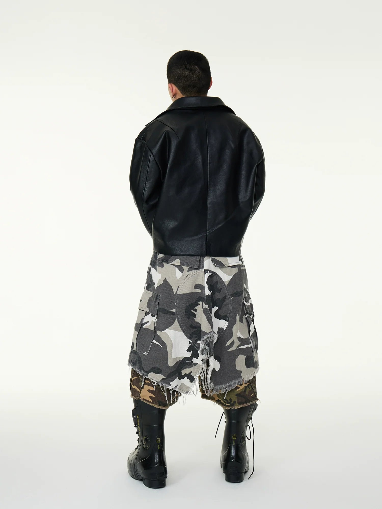 Double Layered Camo Patchwork Cargo Shorts