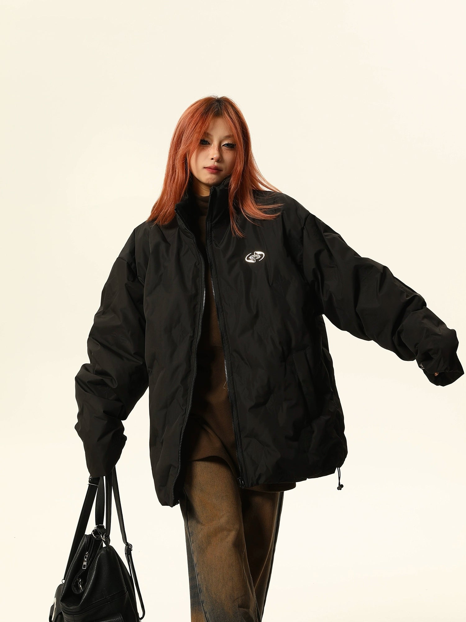 Black Oversized Bomber Jacket