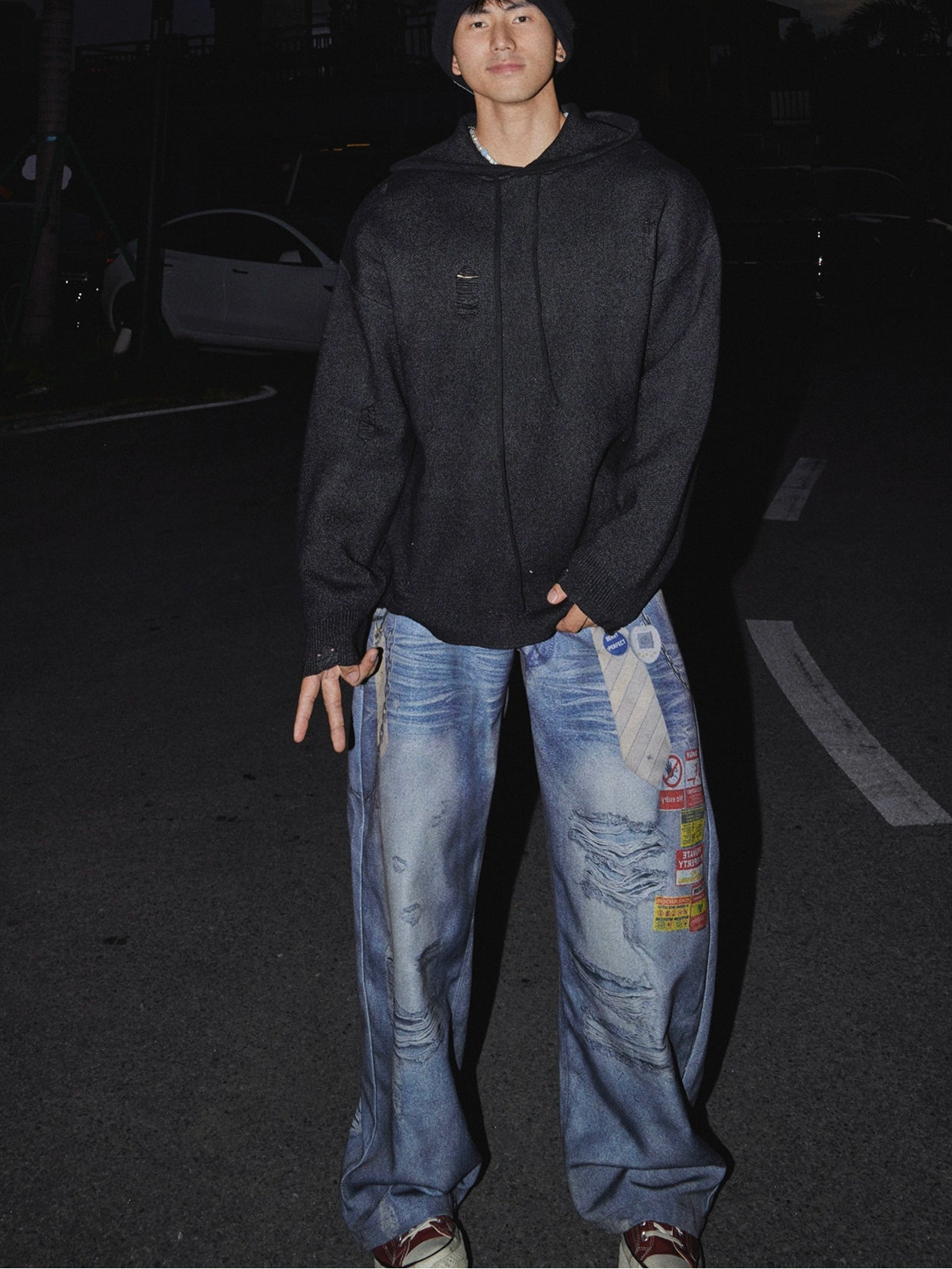 Charcoal Drift Knit Hoodie