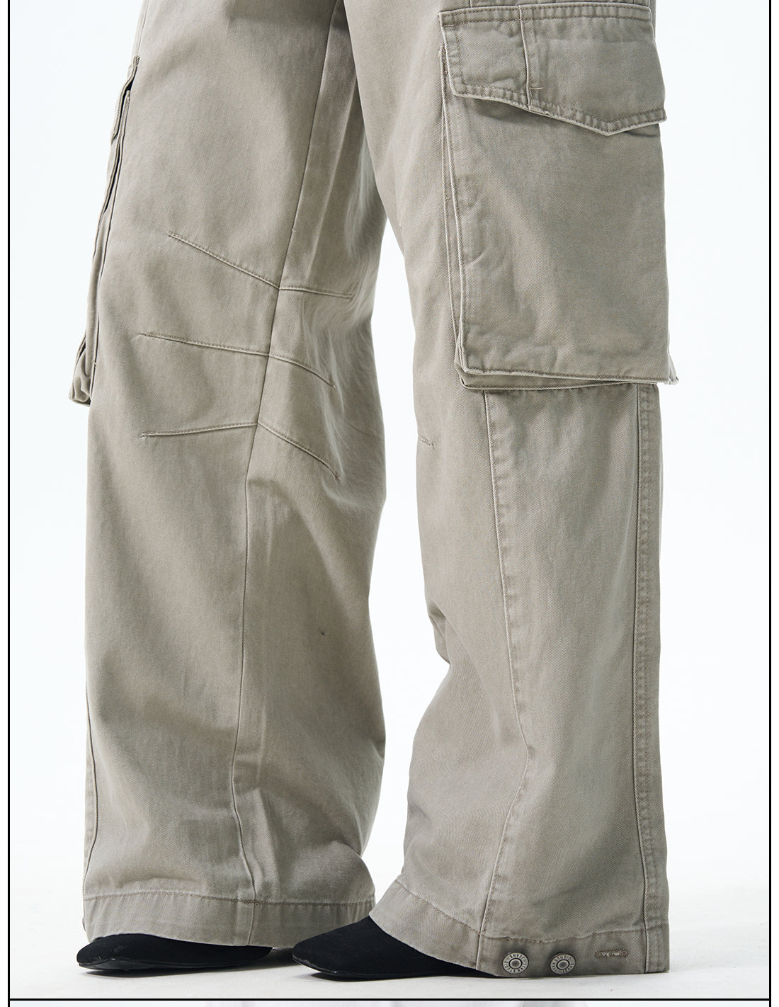 Wide Leg Cargo Pants in  Beige & Black