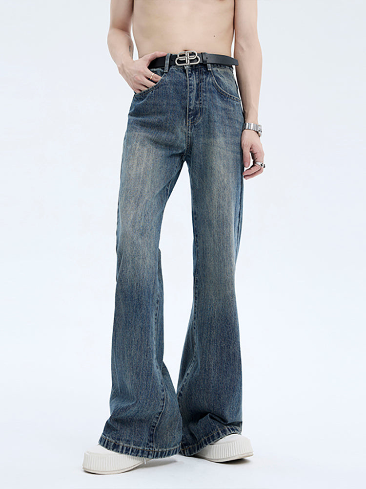 Washed Wide-Leg Flared Denim Jeans