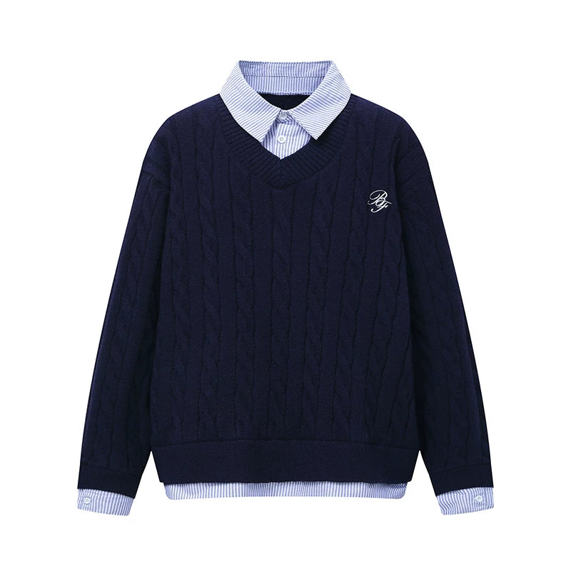 Charcoal Campus Cable Knit Crew Sweater